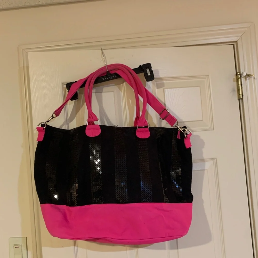 Victoria’s Secret Black/Pink Canvas/Sequin Tote Bag